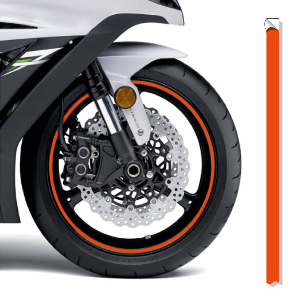 Set Adesivi Per Cerchioni Auto Moto Racing | Strisce Riflettenti Arancioni 9mm | Per Cerchi 16-18 Pollici | Resistente E Antigraffio - 2