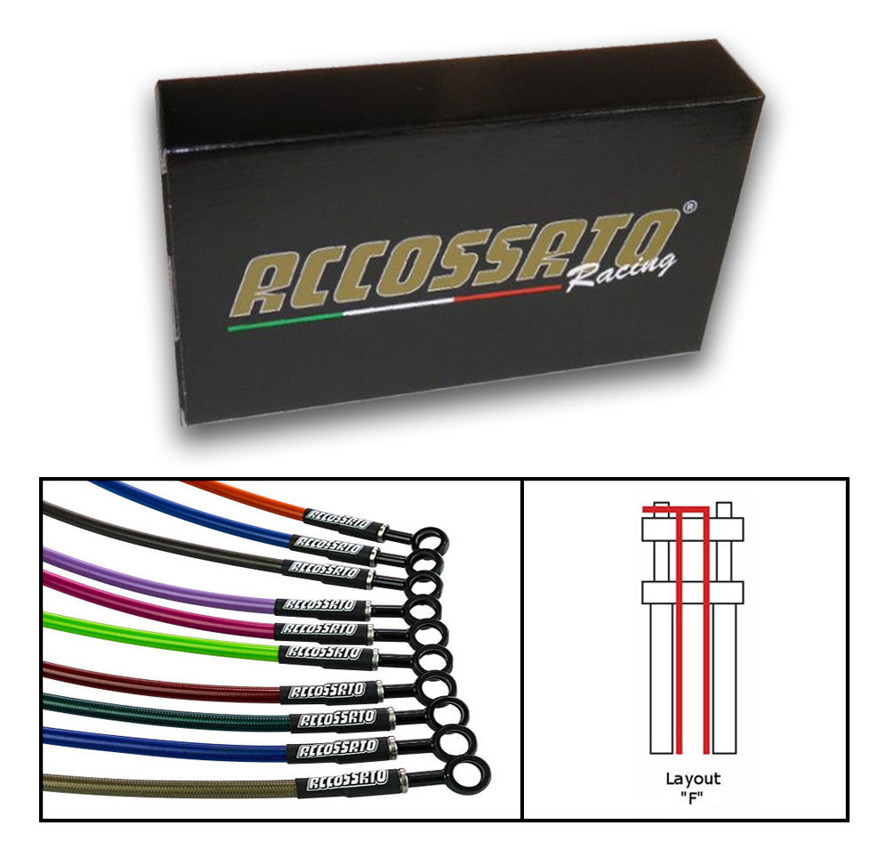 Kit Tubi Freno Accossato Blu Per Yamaha YZF-R6 (1998-2002), 3 Tubi In Treccia Con Raccordi Inox, Layout S