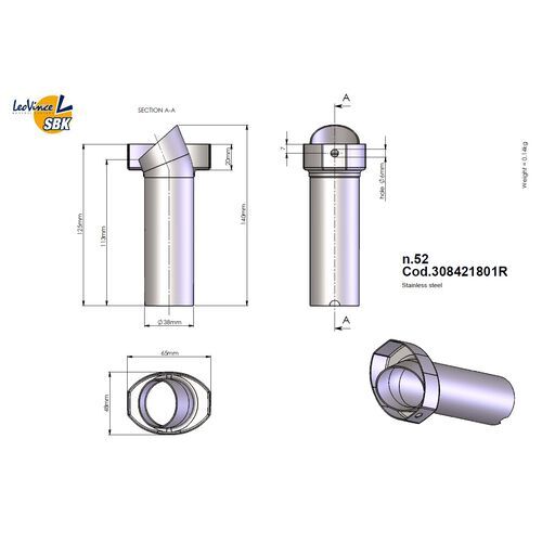 DB-Killer LeoVince 32B Per Silenziatore LV ONE EVO-2 – Aperto, Ø52 Mm, Lunghezza 137 Mm