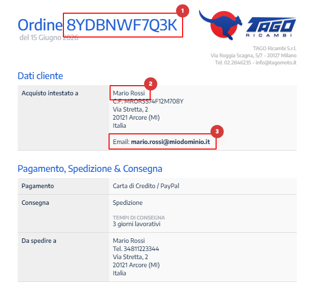 Demo Ordine Tago Ricambi